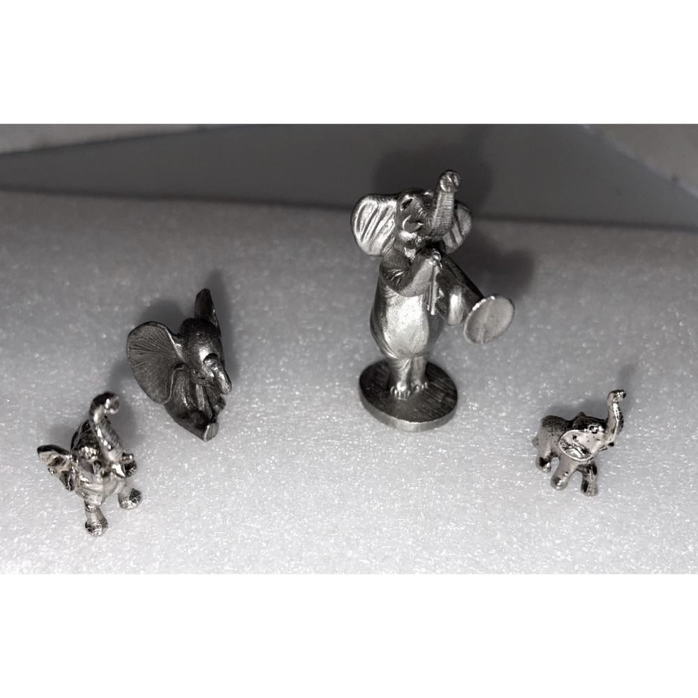 Lot of Four Pewter Metal Elephants Spechitques Dumbo and Baby Elephants